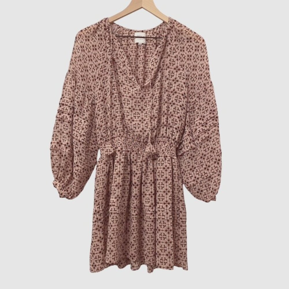 NWOT Misa Pink Tile Print Pullover Mini Dress Smocked Waist Size XS